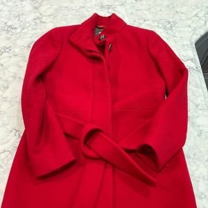 Red J. Crew lady day topcoat, size 0p